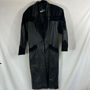 Vintage Winlit Black Leather Trench with Embossed Suede